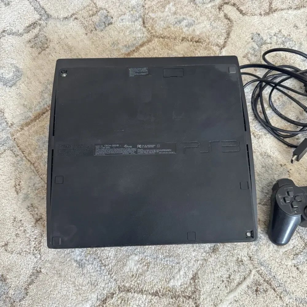 Sony PlayStation 3 Slim Black Console Cech-2001b For Parts Powers On Then Off